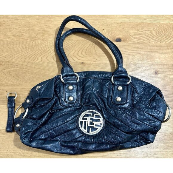 Guess Black Leather Rhinestone Handbag Purse Tote Bag - Picture 1 of 12